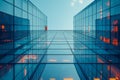 Majestic Reflections of Clouds in a Glass-Facade Office Tower at Dusk. Generative AI Royalty Free Stock Photo