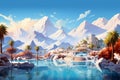 Majestic Resort mountains landscape. Generate AI