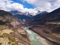 A majestic river winding through a picturesque mountain valley: Namcha Barwa, Linzhi, Tibet, China. Royalty Free Stock Photo