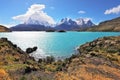 Majestic rocks Los Kuernos are covered with glaciers Royalty Free Stock Photo