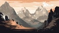 Majestic Rocky Mountain Landscape Illustration