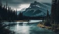 Majestic Rocky Mountains, tranquil scene, natural beauty generative AI