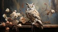 Majestic Romanticism Owl On Table - Uhd Image By Flora Borsi And Greg Olsen