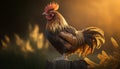 Majestic rooster standing in free range chicken coop generated by AI