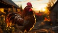 Majestic rooster standing in a rural chicken coop generated by AI