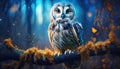 Majestic Ruler: Owl\'s Commanding Presence over the Forest at Sunset. Generative AI