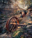 Majestic rural view of wooden watermill wheel in the countryside of Blankenburg, Germany Royalty Free Stock Photo