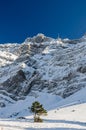 The majestic Saentis massif in winter, view from the Schwaegalp, Appenzell Ausserrhoden, Switzerland