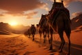 Majestic Sahara journey camel caravan crossing expansive sandy dunes Royalty Free Stock Photo