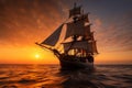 Majestic Sailing Ship Captivating Sunset Seascape. AI