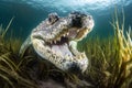 Majestic Saltwater Crocodile Swimming in Clear River