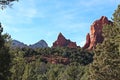 Majestic sandstone and limestone rock formations amidst a grove of trees on the Brins Mesa Trail in Sedona, Arizona Royalty Free Stock Photo