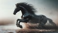 A majestic scene showing a horse confidently crossing the calm surface of a river