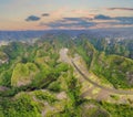 the majestic scenery on Ngo Dong river in Tam Coc Bich Dong view from drone in Ninh Binh province of Viet Nam Royalty Free Stock Photo