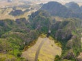 the majestic scenery on Ngo Dong river in Tam Coc Bich Dong view from drone in Ninh Binh province of Viet Nam Royalty Free Stock Photo