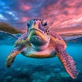 Majestic Sea Turtle at Sunrise Royalty Free Stock Photo