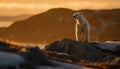 Majestic seal sitting on rock, gazing at tranquil arctic sunset generated by AI