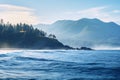 Majestic Seascape, Mountains Meet Ocean Under a Sky Blazing
