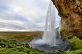 Majestic Seljalandsfoss, the most famous waterfall in Iceland. Sunset landscape. Beautiful tourist attraction in one of the main Royalty Free Stock Photo