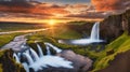 Seljalandfoss waterfall at sunset in HDR, Iceland at summer Royalty Free Stock Photo