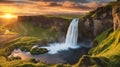 Seljalandfoss waterfall at sunset in HDR, Iceland at summer Royalty Free Stock Photo