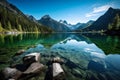 Majestic Serenity Lake Reflecting the Towering Mountains and a Clear Blue Sky Royalty Free Stock Photo