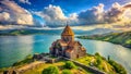 Majestic Sevanavank Monastery Awaits Breathtaking Armenian Landscape by Lake Sevan Royalty Free Stock Photo