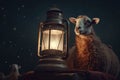 Majestic sheep by a star-topped lantern, a harmonious duo