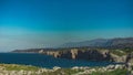 Majestic shot of a cliffy coastline and calm waveless seawater