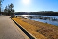 A majestic shot of the still blue lake waters of Lake McIntosh in Peachtree City, Georgia