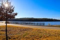 A majestic shot of the still blue lake waters of Lake McIntosh in Peachtree City, Georgia