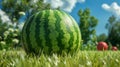 The Majestic Sight of a Giant Watermelon on a Lush Green Field -- in Enthralling