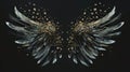 Majestic Silver and Gold Angel Wings Against Black Background. Generative Ai Royalty Free Stock Photo