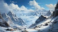 Majestic Snow-Capped Mountains Rise Above Cloud-Covered Valleys GenerativeAI Royalty Free Stock Photo