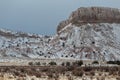 Majestic snow covered mesa plateau in desert vista landscape in rural New Mexico