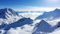 Majestic snow covered mountain range under a bright blue sky with clouds Keywords: alpine Royalty Free Stock Photo