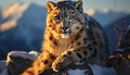 Majestic snow leopard, a beauty in nature, looking at camera generated by AI Royalty Free Stock Photo