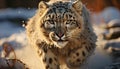 Majestic snow leopard, a beauty in nature, looking at camera generated by AI Royalty Free Stock Photo