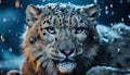 Majestic snow leopard, a beauty in nature, staring at camera generated by AI