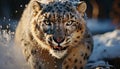 Majestic snow leopard, a cute big cat in the wild generated by AI