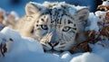 Majestic snow leopard, a cute big cat in winter generated by AI