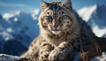 Majestic snow leopard, a cute feline, in the snowy wilderness generated by AI