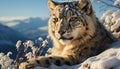 Majestic snow leopard, a large feline, looking at camera generated by AI Royalty Free Stock Photo