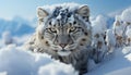 Majestic snow leopard stalking, staring, cute in winter wilderness generated by AI Royalty Free Stock Photo