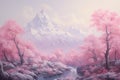 Majestic Snow mountain frozen rose. Generate Ai