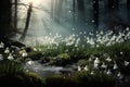 Majestic Snowdrops forest violet blossom at mountains. Generate Ai Royalty Free Stock Photo