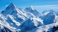 Majestic snowy mountain range against clear blue sky. Generative AI