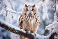 A majestic snowy owl perched on a branch. AI Generated