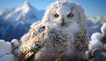 Majestic snowy owl perching on snowy branch, looking at camera generated by AI Royalty Free Stock Photo