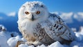 Majestic snowy owl perching on snowy branch, staring at camera generated by AI Royalty Free Stock Photo